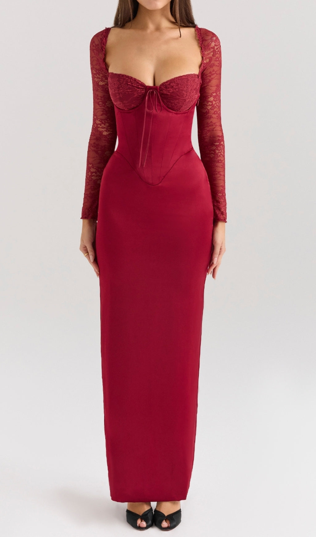 Cazzie Red Lace Long Sleeve Maxi Dress