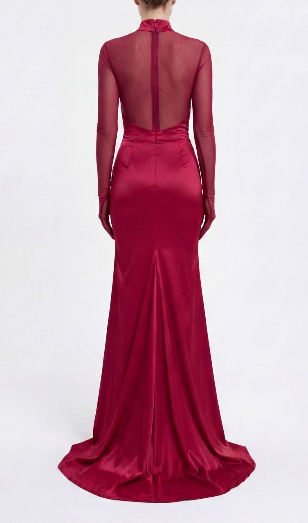 Khadiga Red Satin Long Sleeve Gown | Twist Front Cutout Evening Dress