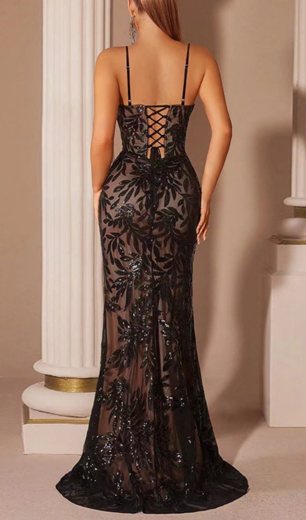 Kazu Glamorous Black Sequin Strappy Maxi Gown - Elegant Formal Dress