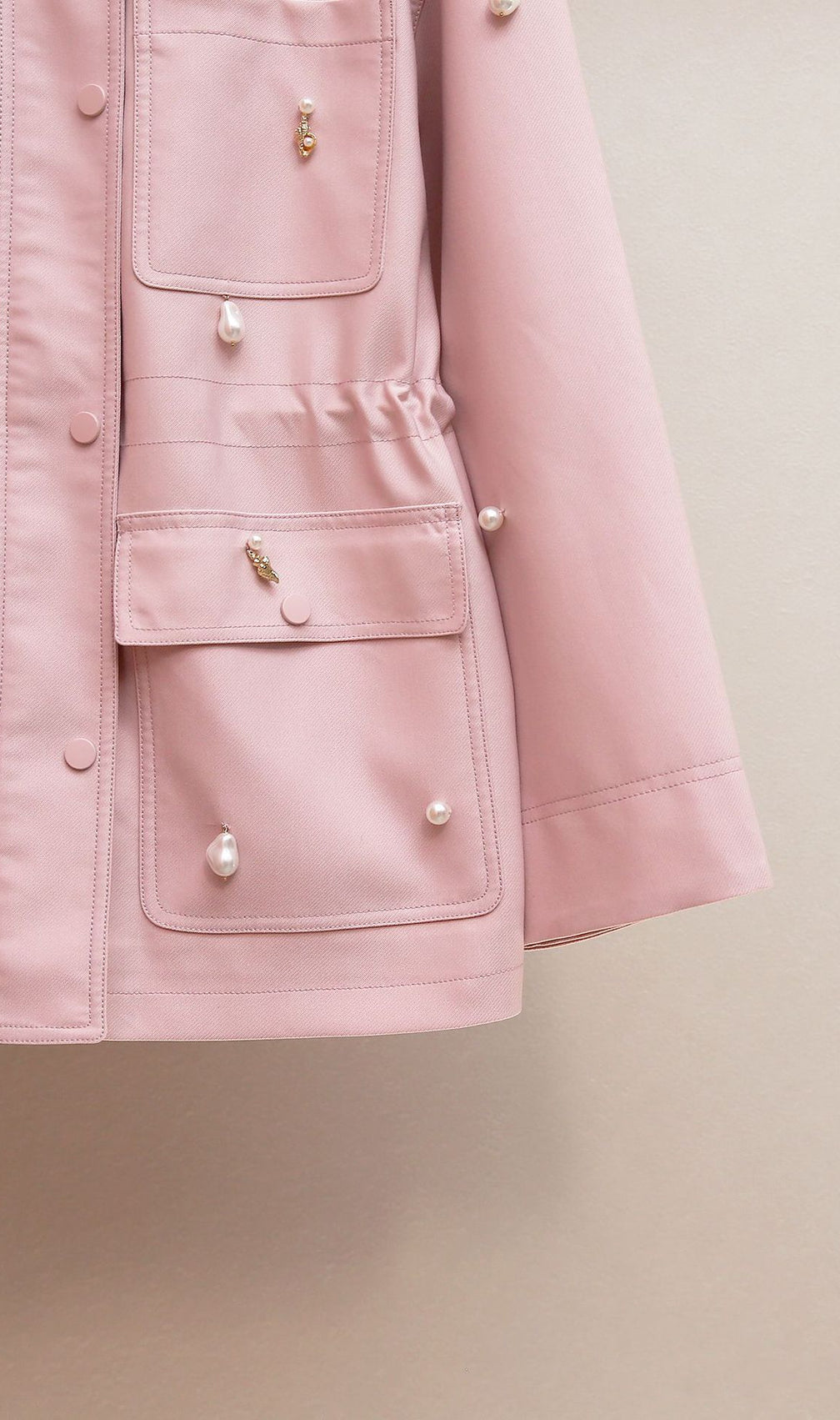 Chic Pink Pearl Embellished Utility Jacket - Harita Collection