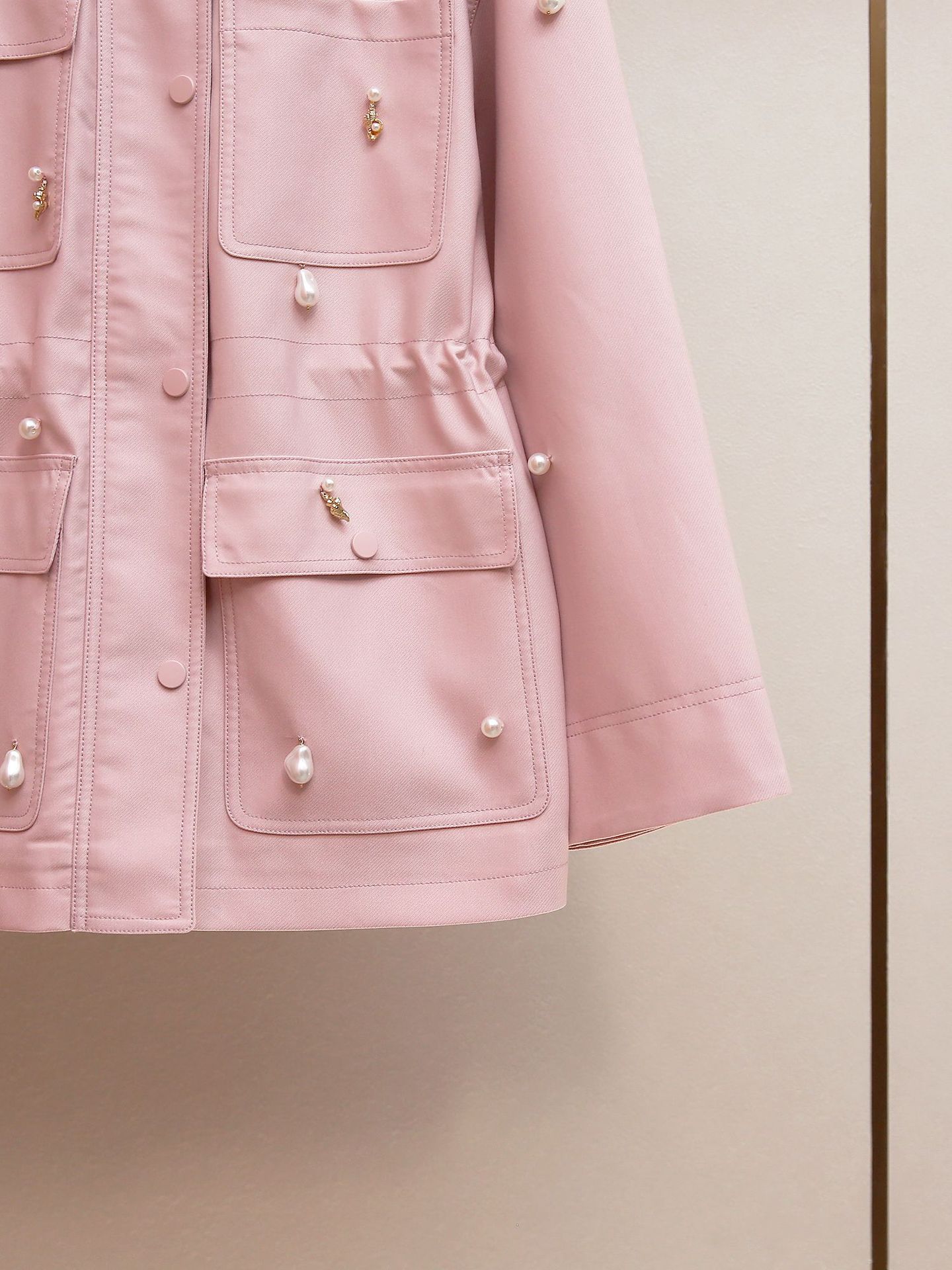 Chic Pink Pearl Embellished Utility Jacket - Harita Collection