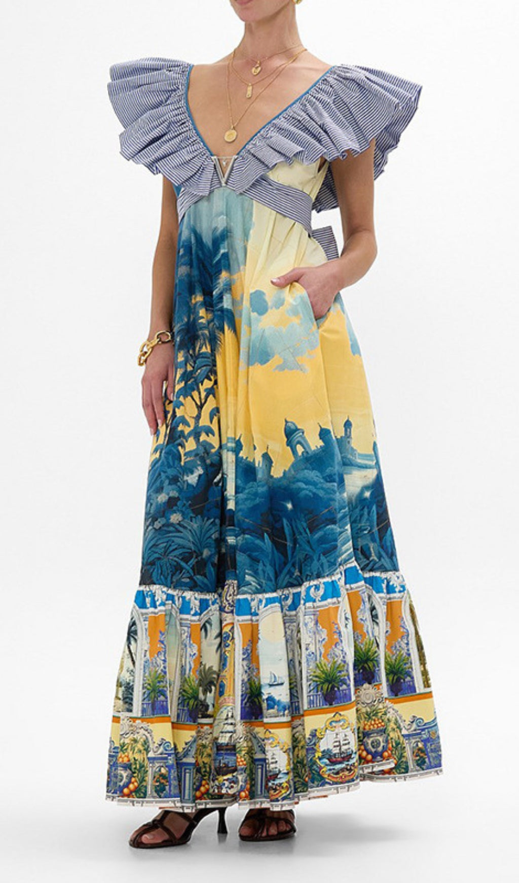 Deryn Printed V-Neck Maxi Dress