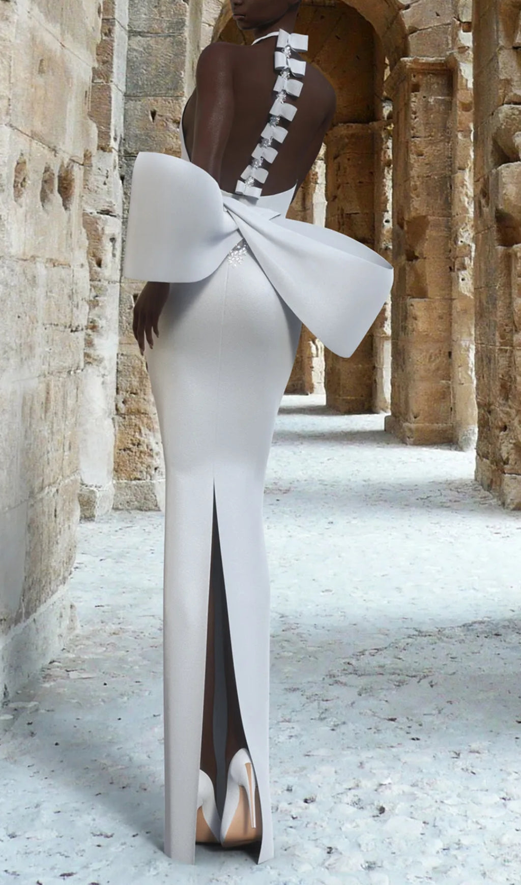 Bernt White Bow Backless Maxi Dress