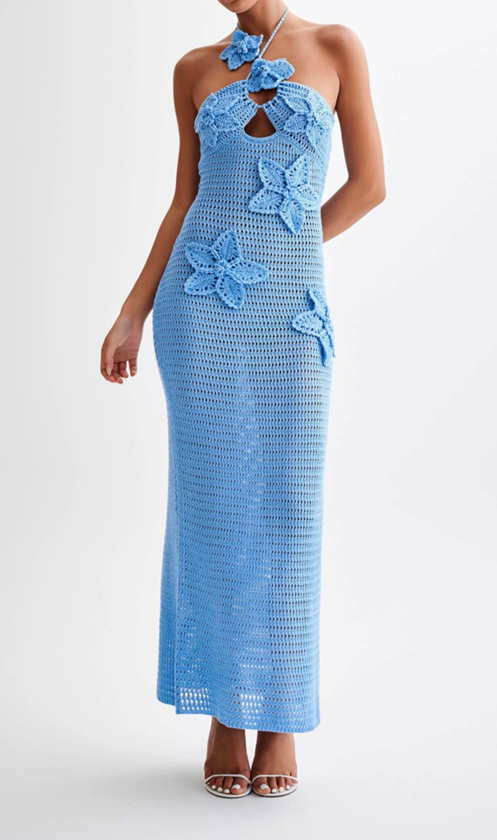 Dino Blue Flower Knit Maxi Dress