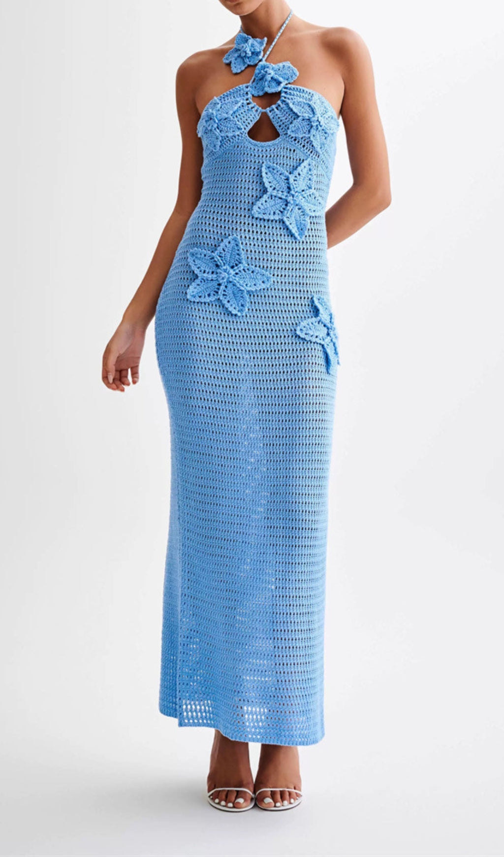 Dino Blue Flower Knit Maxi Dress