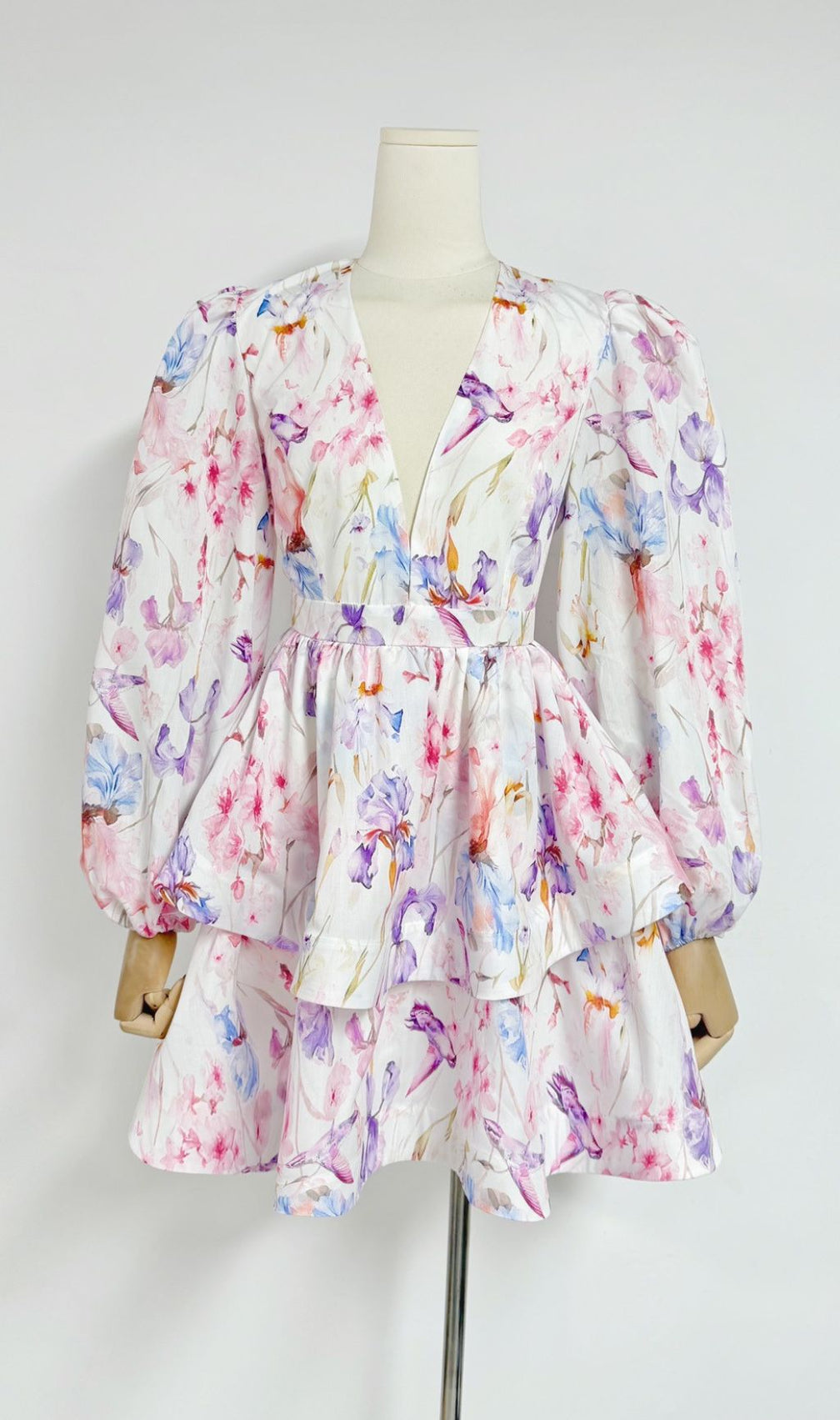 Engla Lantern Sleeve Printed Mini Dress