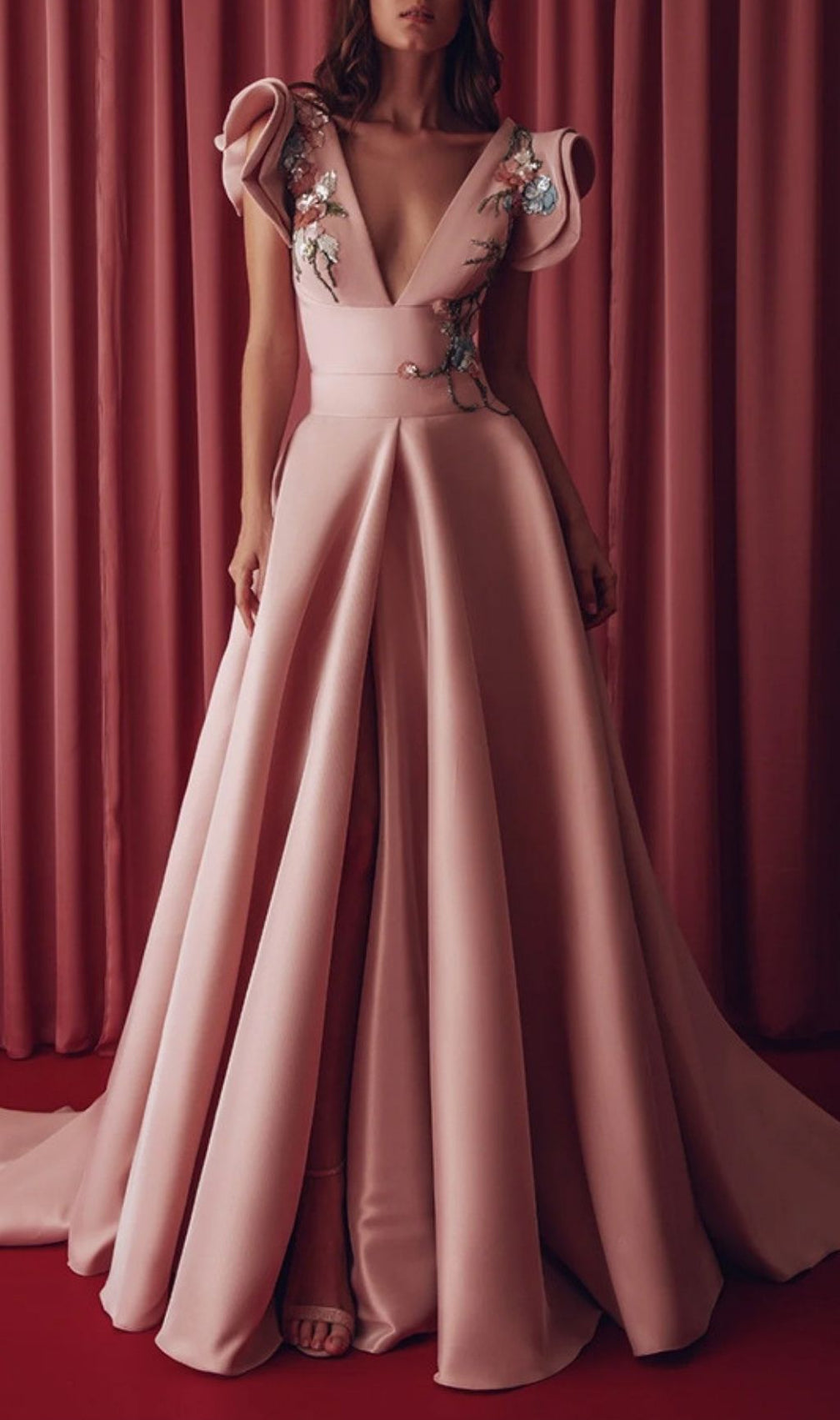 Kyong Pink V-Neck Flower Maxi Dress