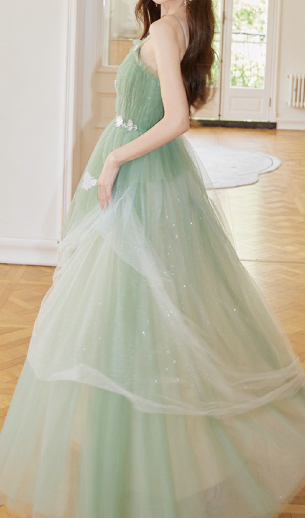 Freira Green Strappy Butterfly Mesh Maxi Dress