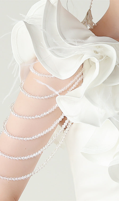 Ijlal Glamorous White One-Shoulder Ruffle Slit Maxi Dress | Elegant Formal Gown