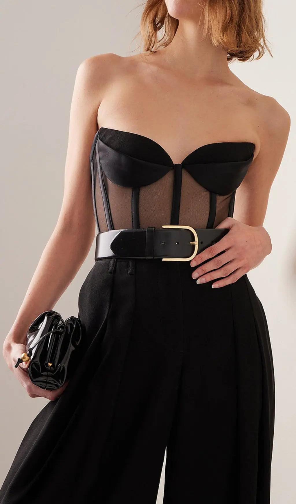 Black Mesh Lace Fishbone Chest Tub Bodysuit