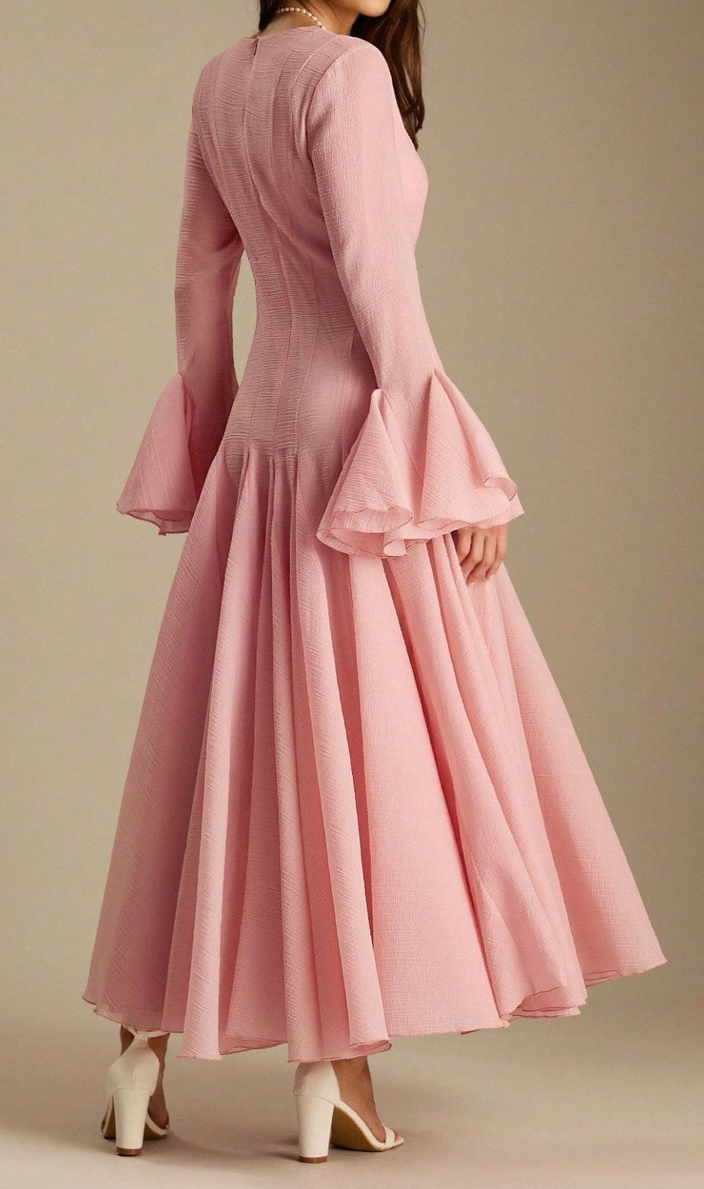 Lane Pink V-Neck Long Sleeve Maxi Dress