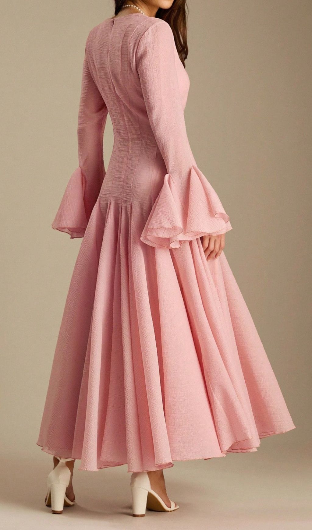 Lane Pink V-Neck Long Sleeve Maxi Dress