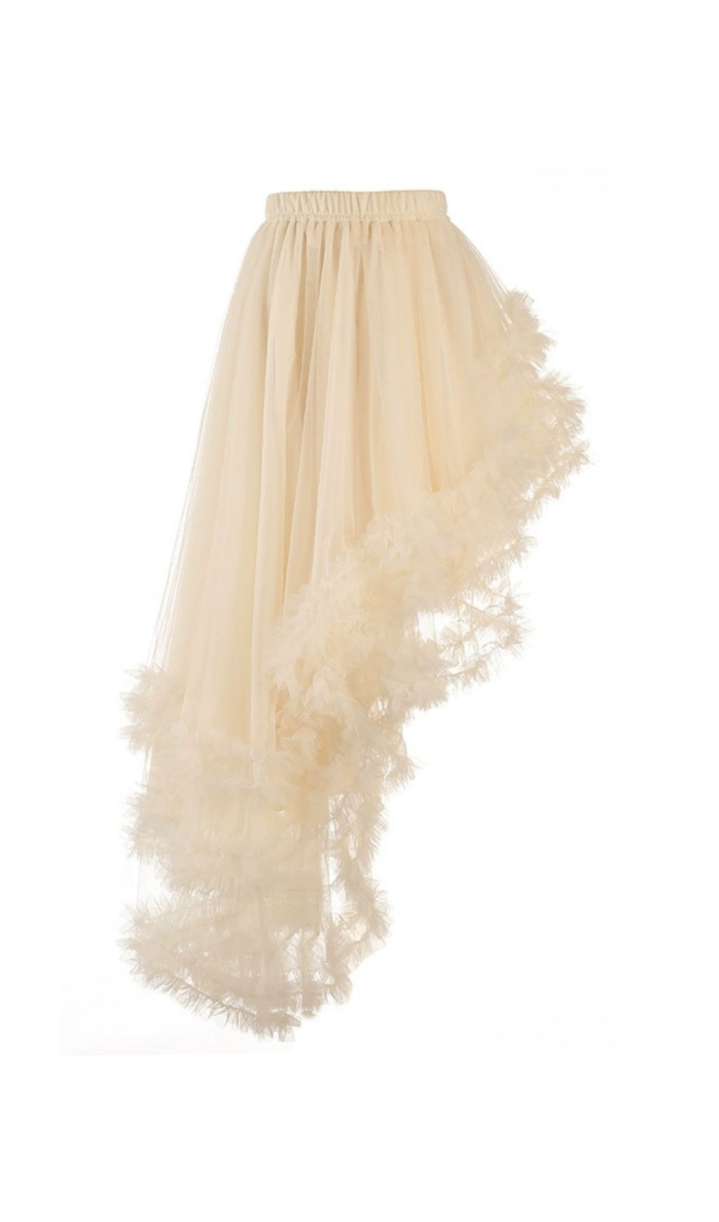 Kaylan Lavender Ruffled High-Low Mesh Midi Skirt