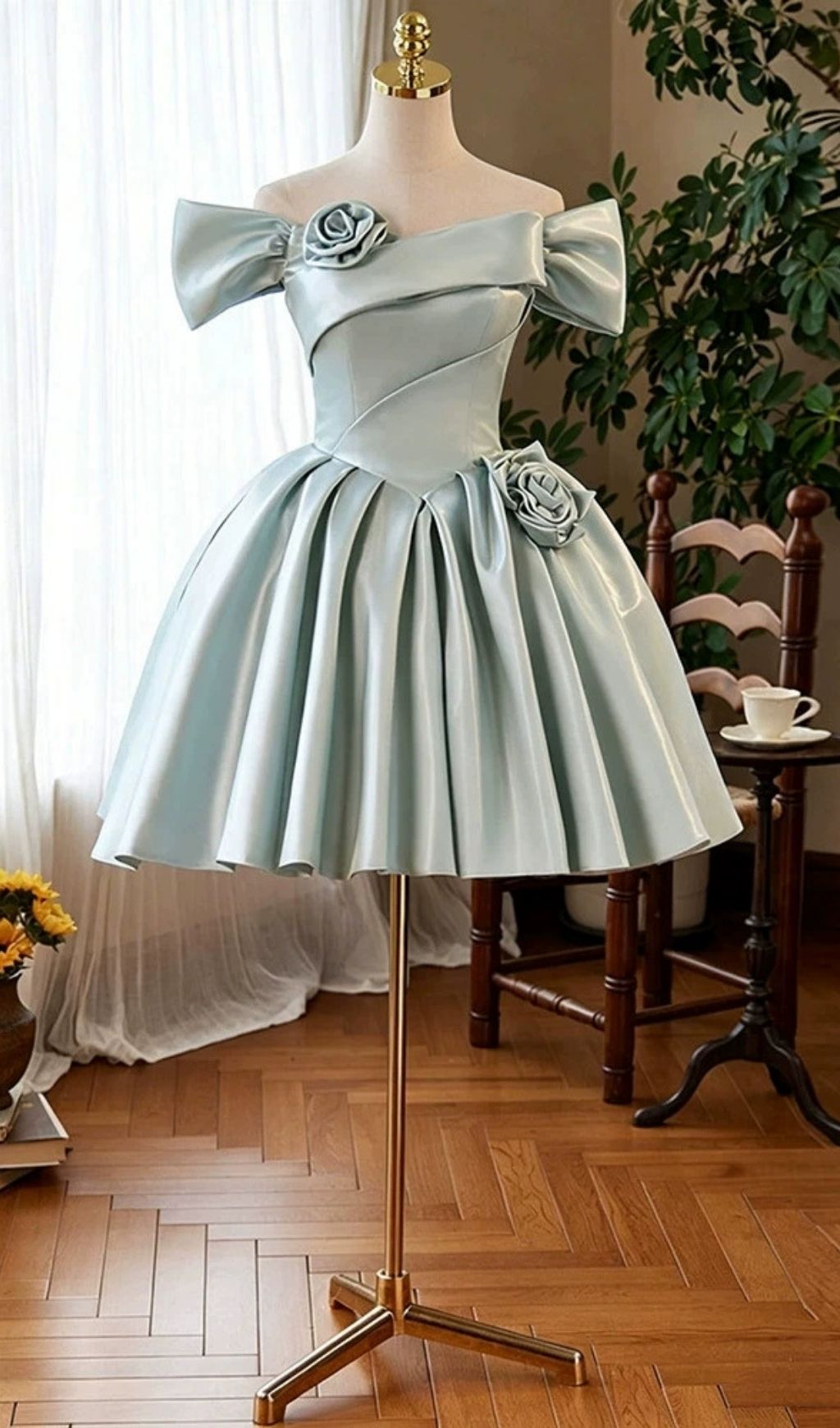 Krizia Flower Embellished Off-Shoulder Mini Dress