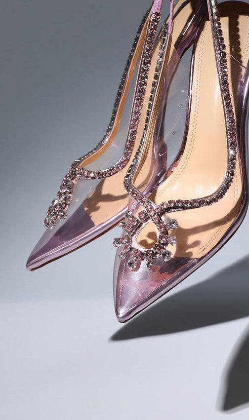 Crystal Cutout Embellished Pumps In Pink