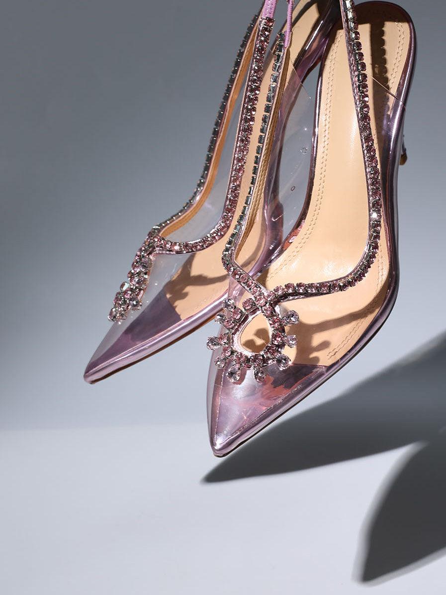 Crystal Cutout Embellished Pumps In Pink