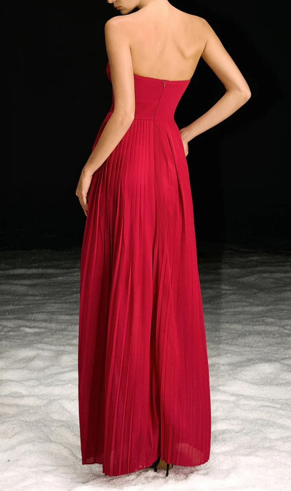 Necalli Strapless Pleated Maxi Dress | Elegant Red Evening Gown for Special Occasions