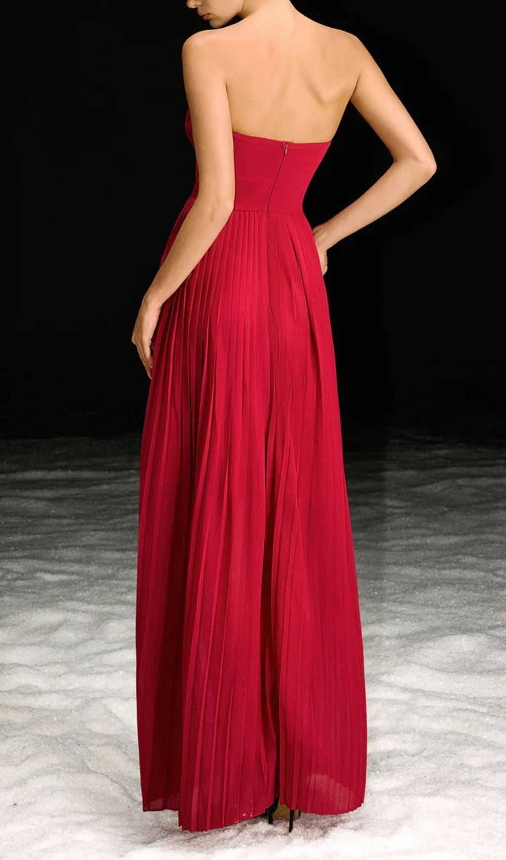 Necalli Strapless Pleated Maxi Dress | Elegant Red Evening Gown for Special Occasions