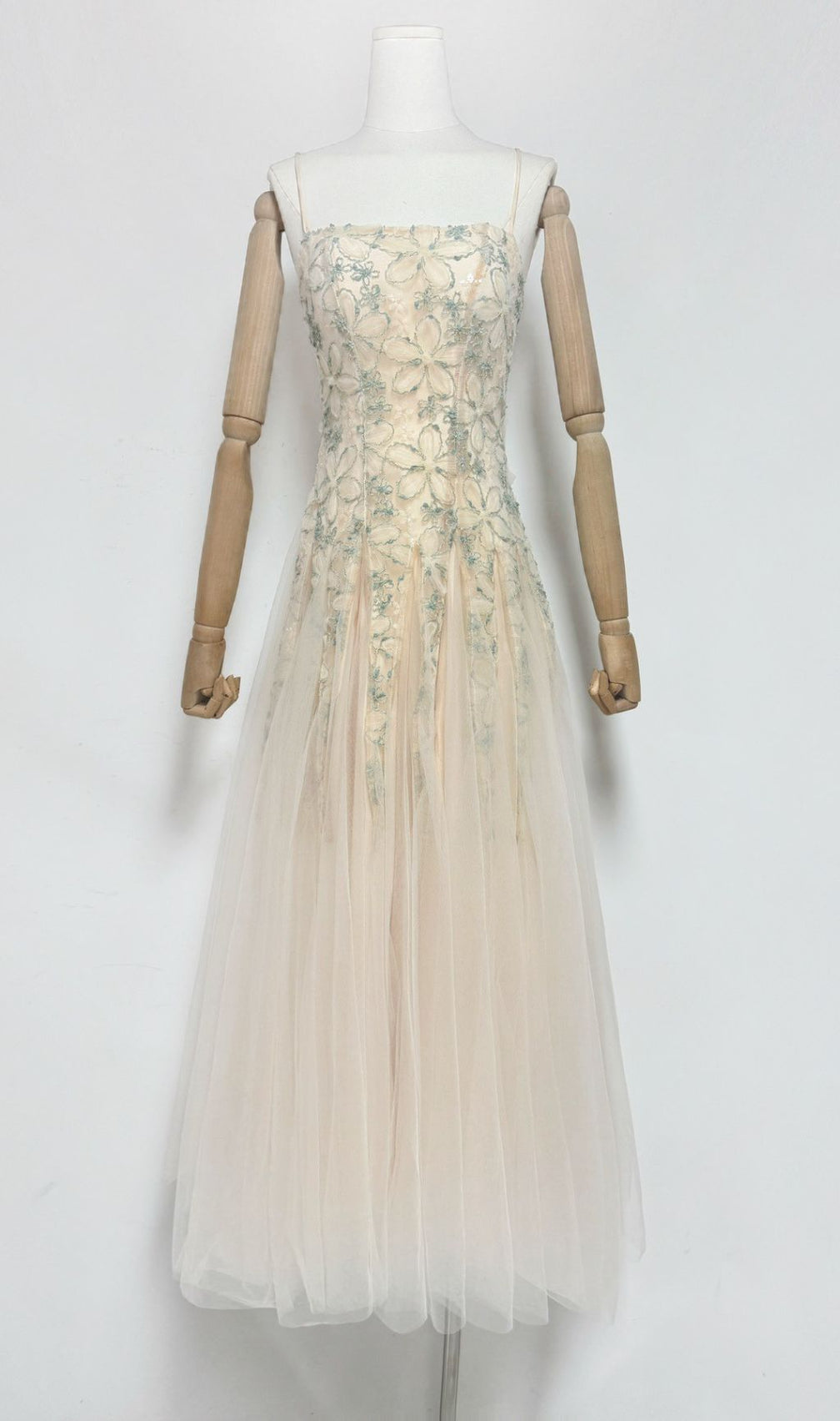 Gustave Strappy Flower Embroidery Mesh Maxi Dress