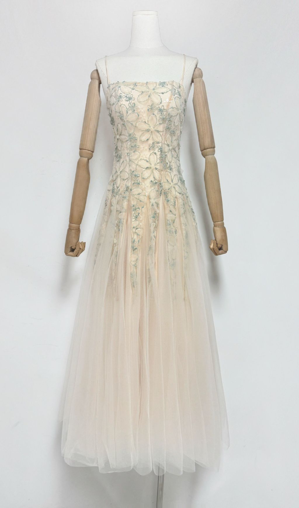 Gustave Strappy Flower Embroidery Mesh Maxi Dress