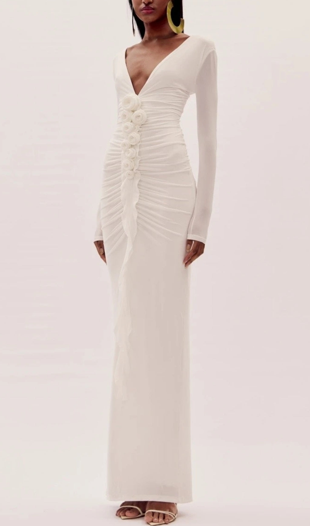 Everard White Flower Long Sleeve Maxi Dress