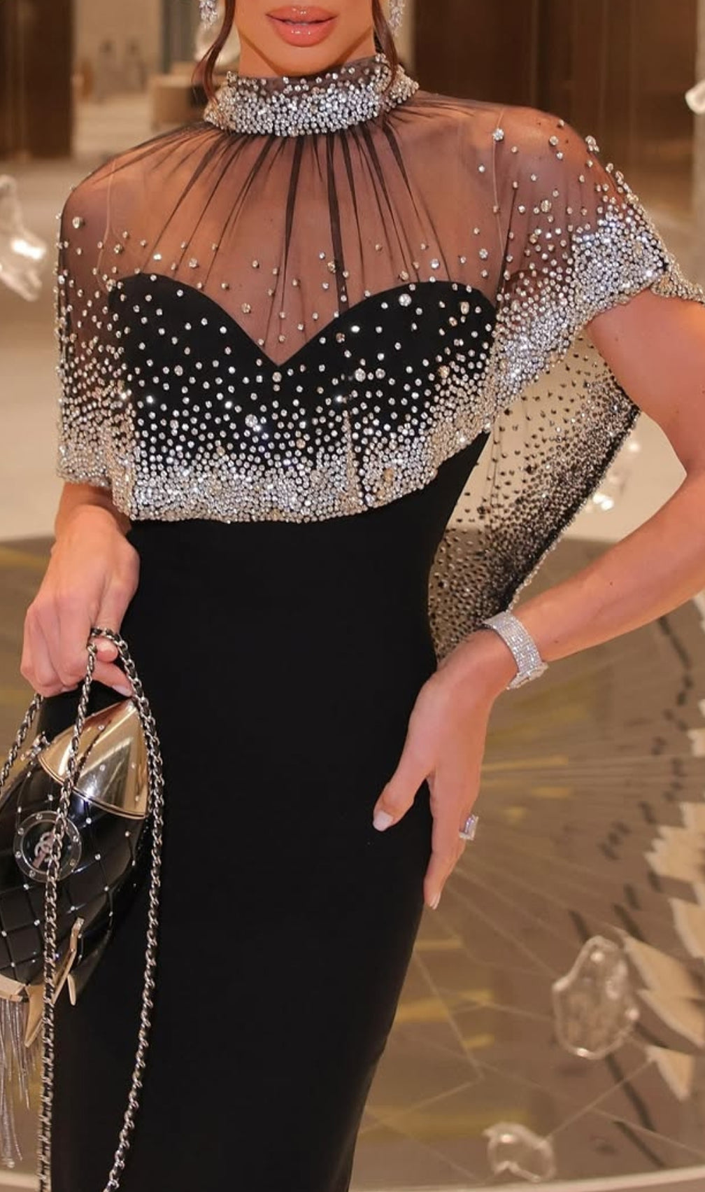 Duana Black Crystal Maxi Dress