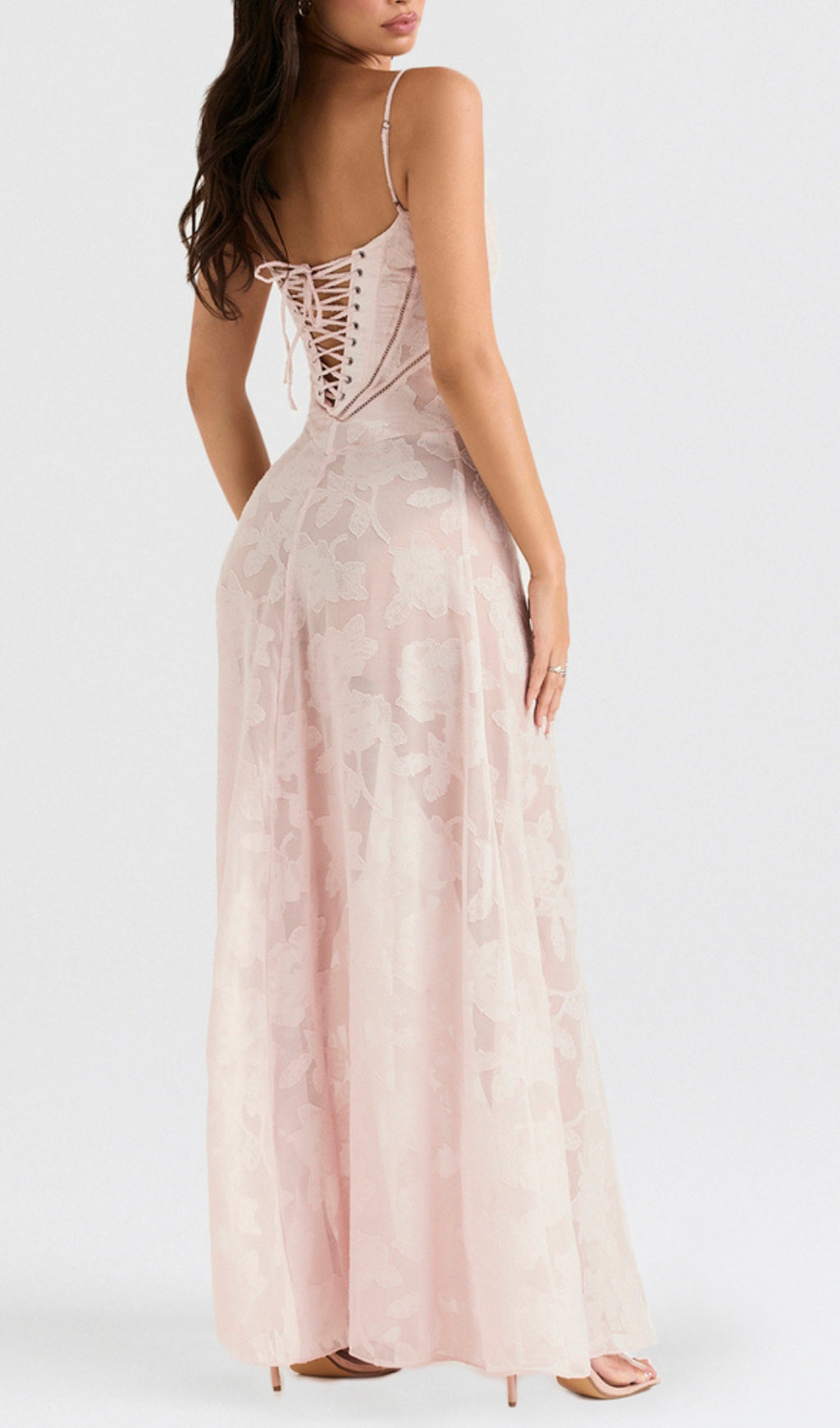 Billie Pink Floral Lace Back Maxi Dress