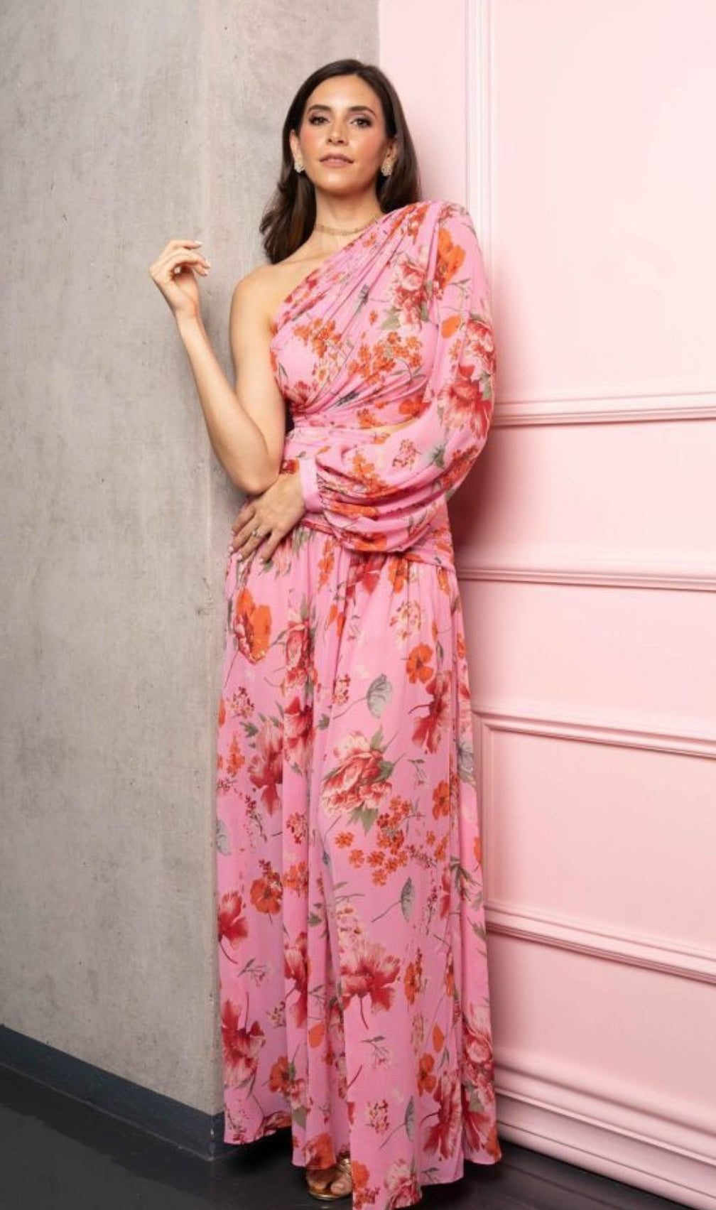 Annegret One-Shoulder Poppy Gown