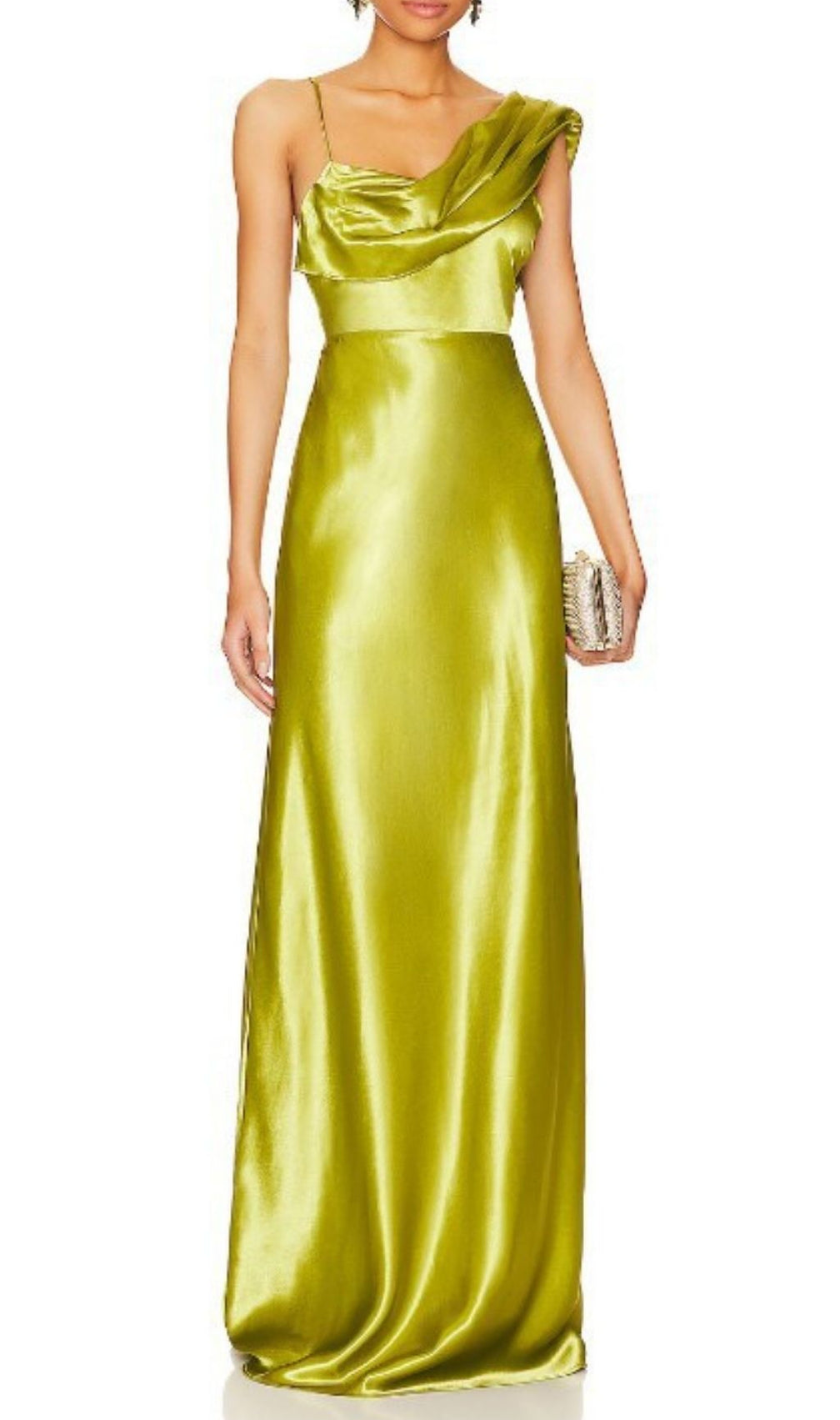 Khalilah Backless One-Shoulder Satin Maxi Gown - Vibrant Lime Green