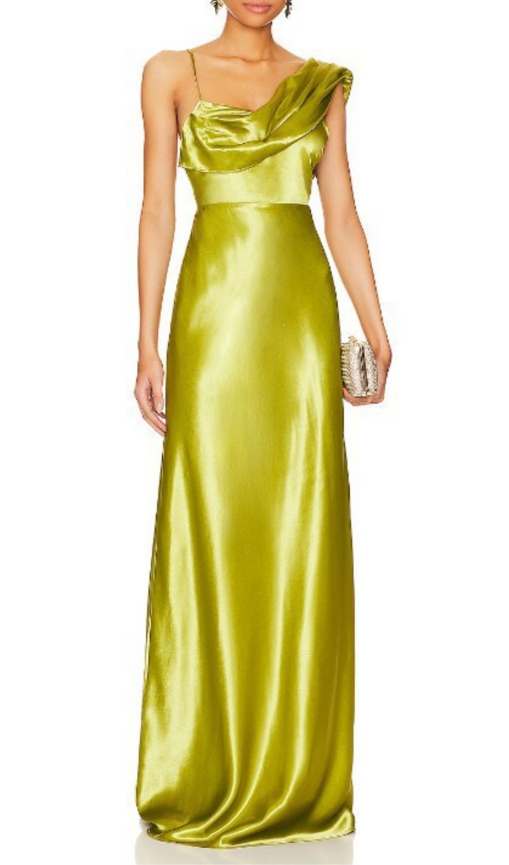 Khalilah Backless One-Shoulder Satin Maxi Gown - Vibrant Lime Green