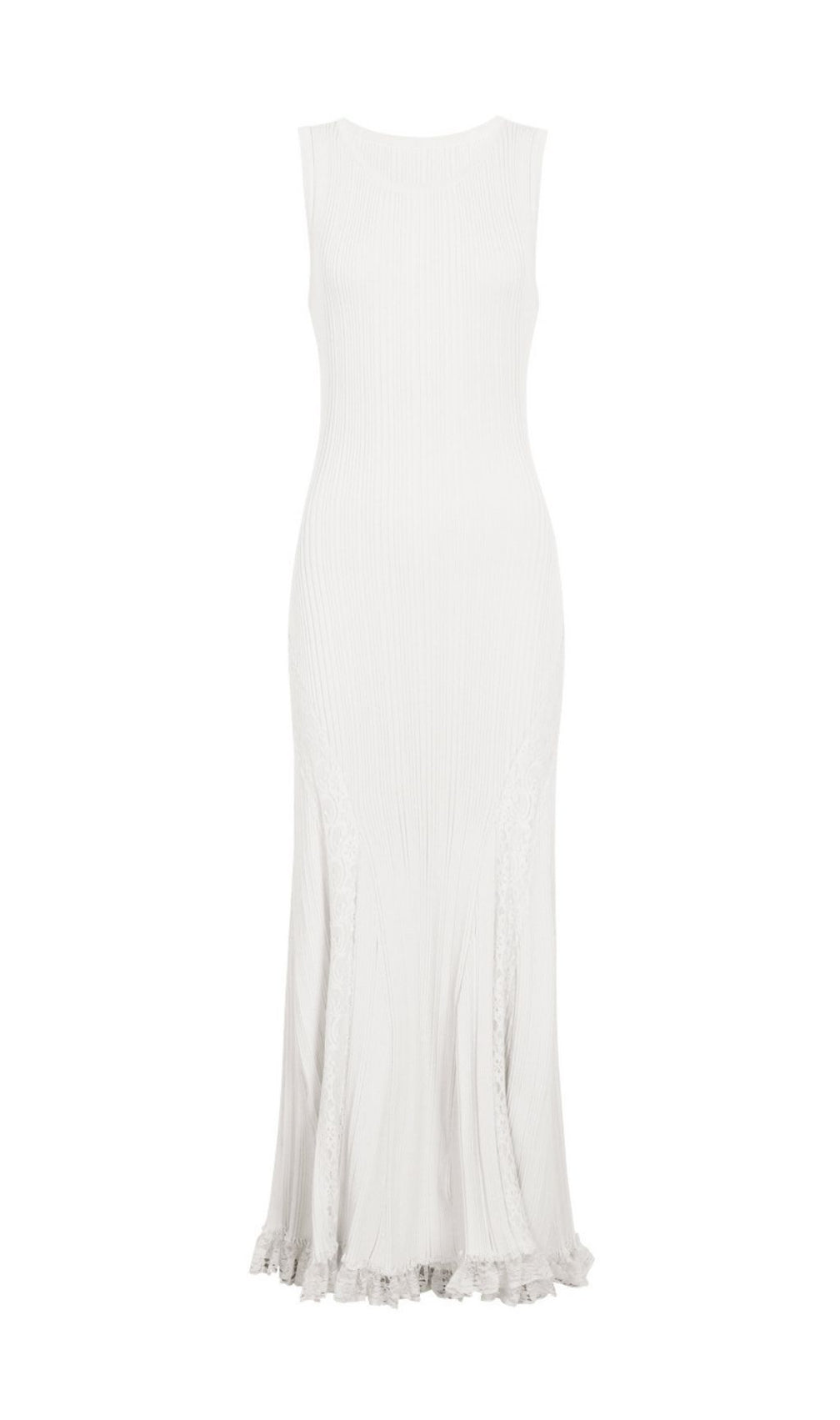 Kinzy White Sleeveless Lace Midi Dress