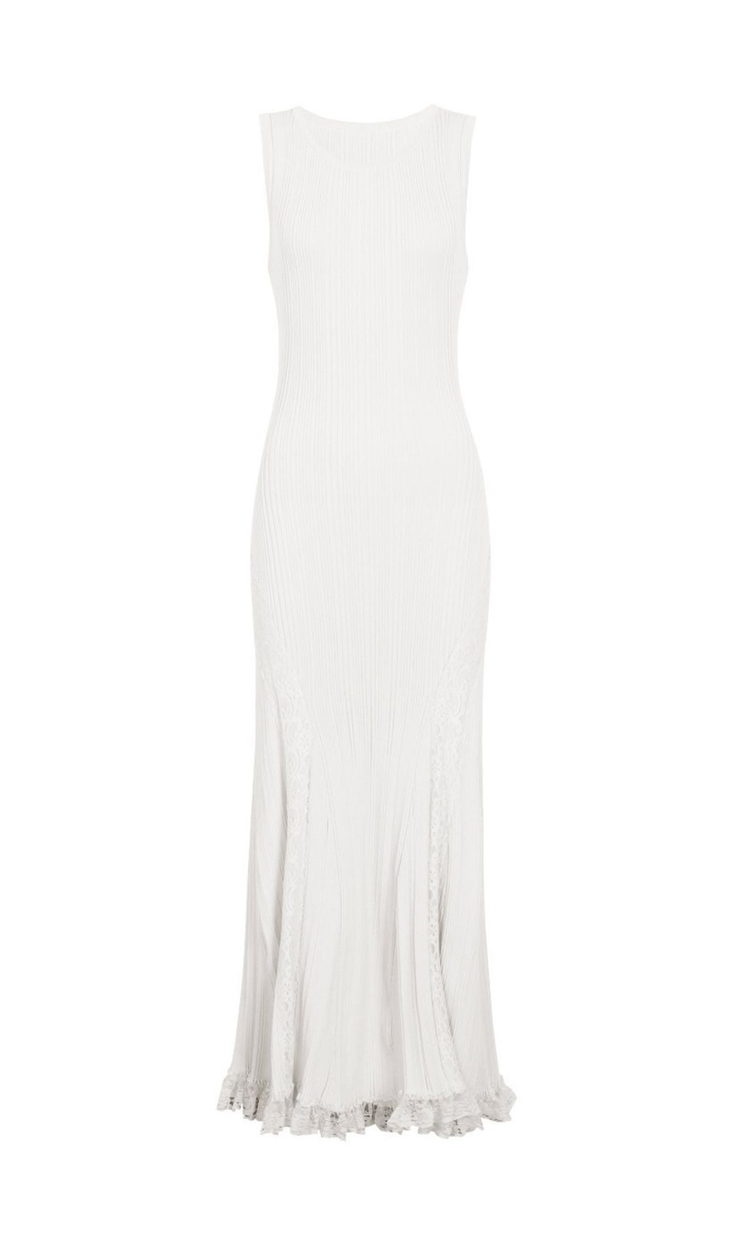 Kinzy White Sleeveless Lace Midi Dress
