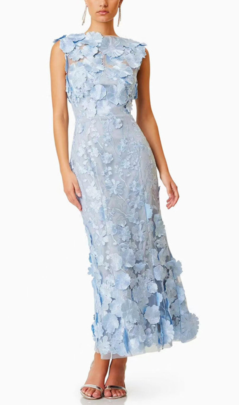Cessair Sleeveless Flower Embroidery Midi Dress