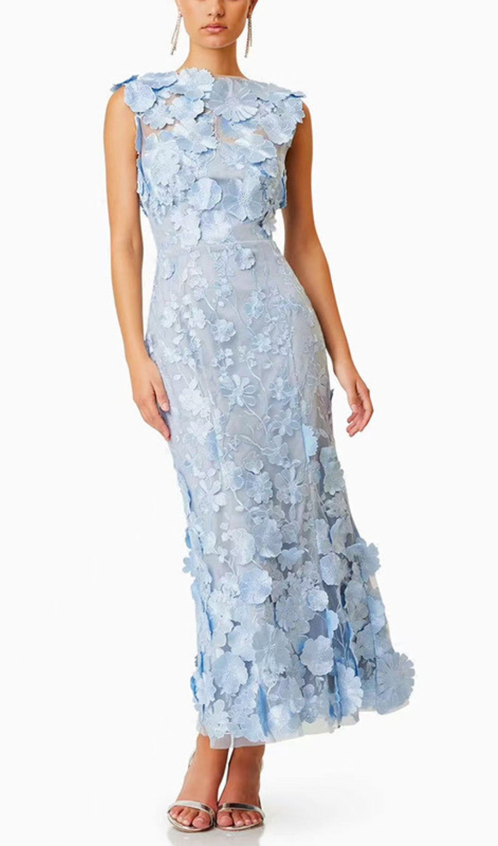 Cessair Sleeveless Flower Embroidery Midi Dress
