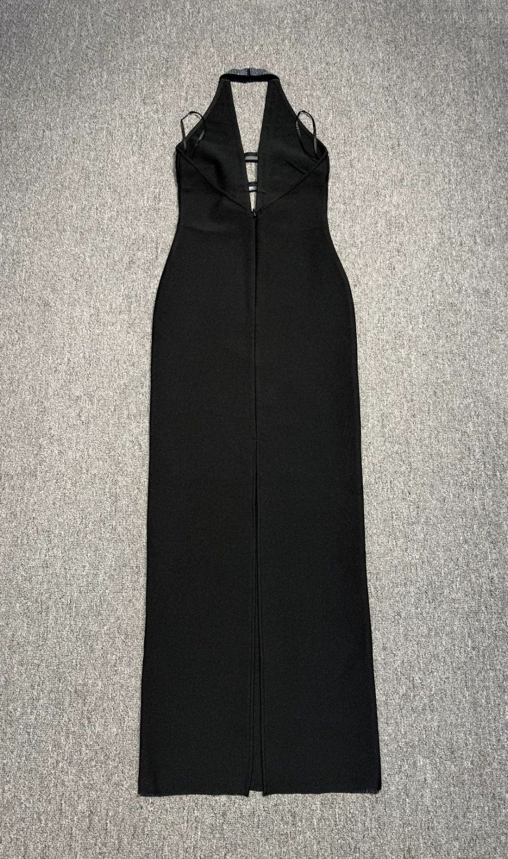 Hoffman Black Halter Bandage Maxi Dress with Sparkle Bow Detail