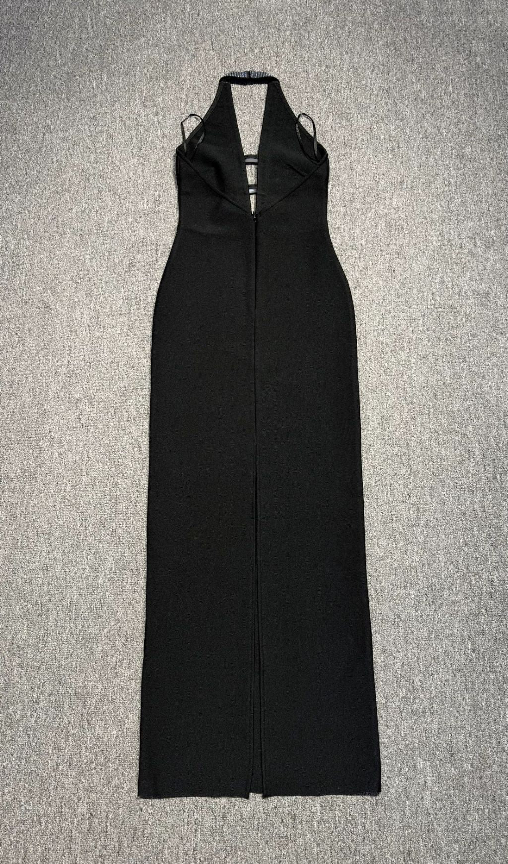 Hoffman Black Halter Bandage Maxi Dress with Sparkle Bow Detail