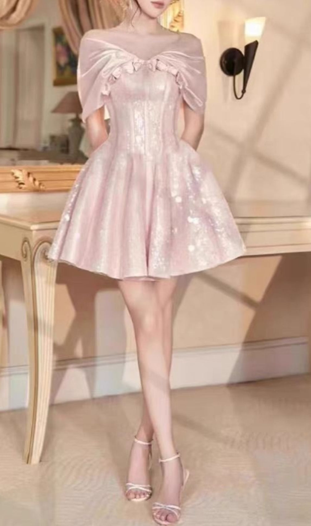 Baroness Pink Corset Off Shoulder Mini Dress