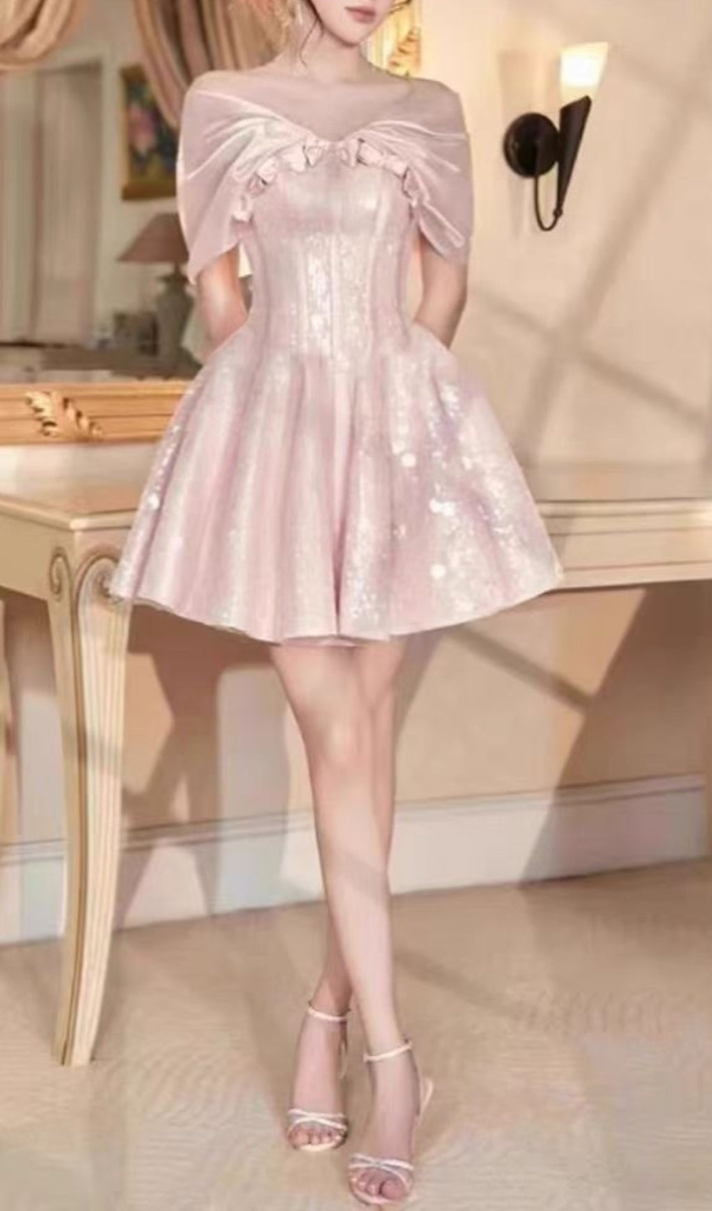 Baroness Pink Corset Off Shoulder Mini Dress