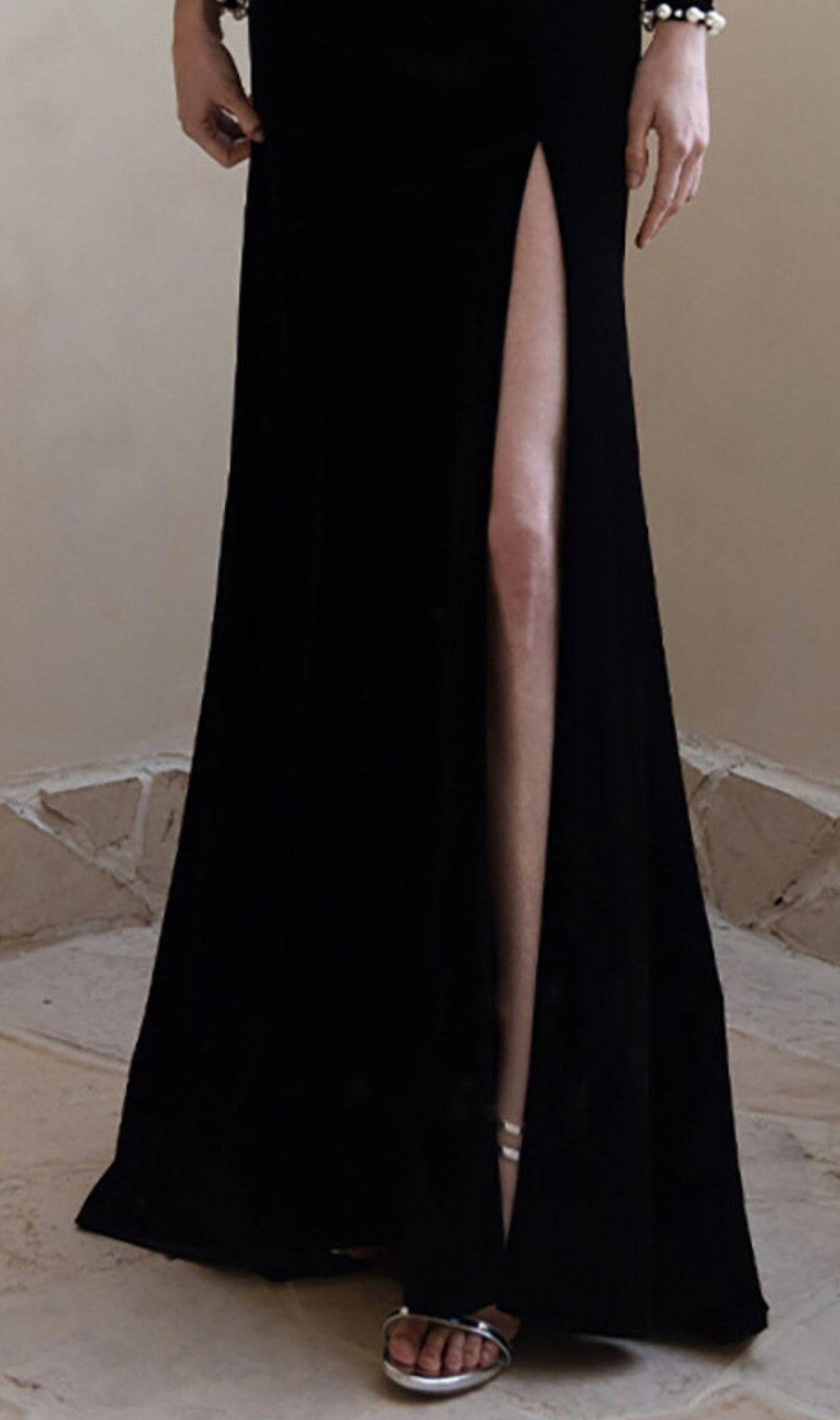 Breena Black Pearl Long Sleeve Velvet Maxi Dress