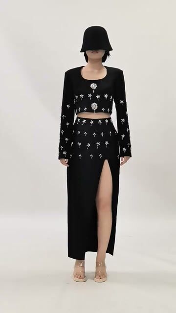 Ghadir Black Crystal Embellished Two-Piece Set