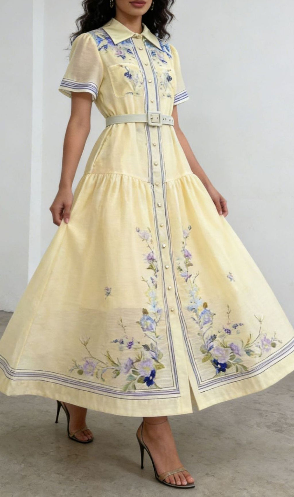 Kendyl Floral Maxi Shirt Dress with Belt - Elegant Spring & Summer Style