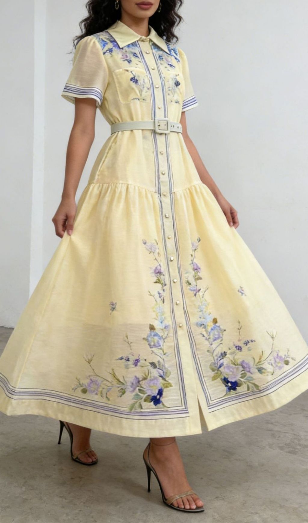 Kendyl Floral Maxi Shirt Dress with Belt - Elegant Spring & Summer Style