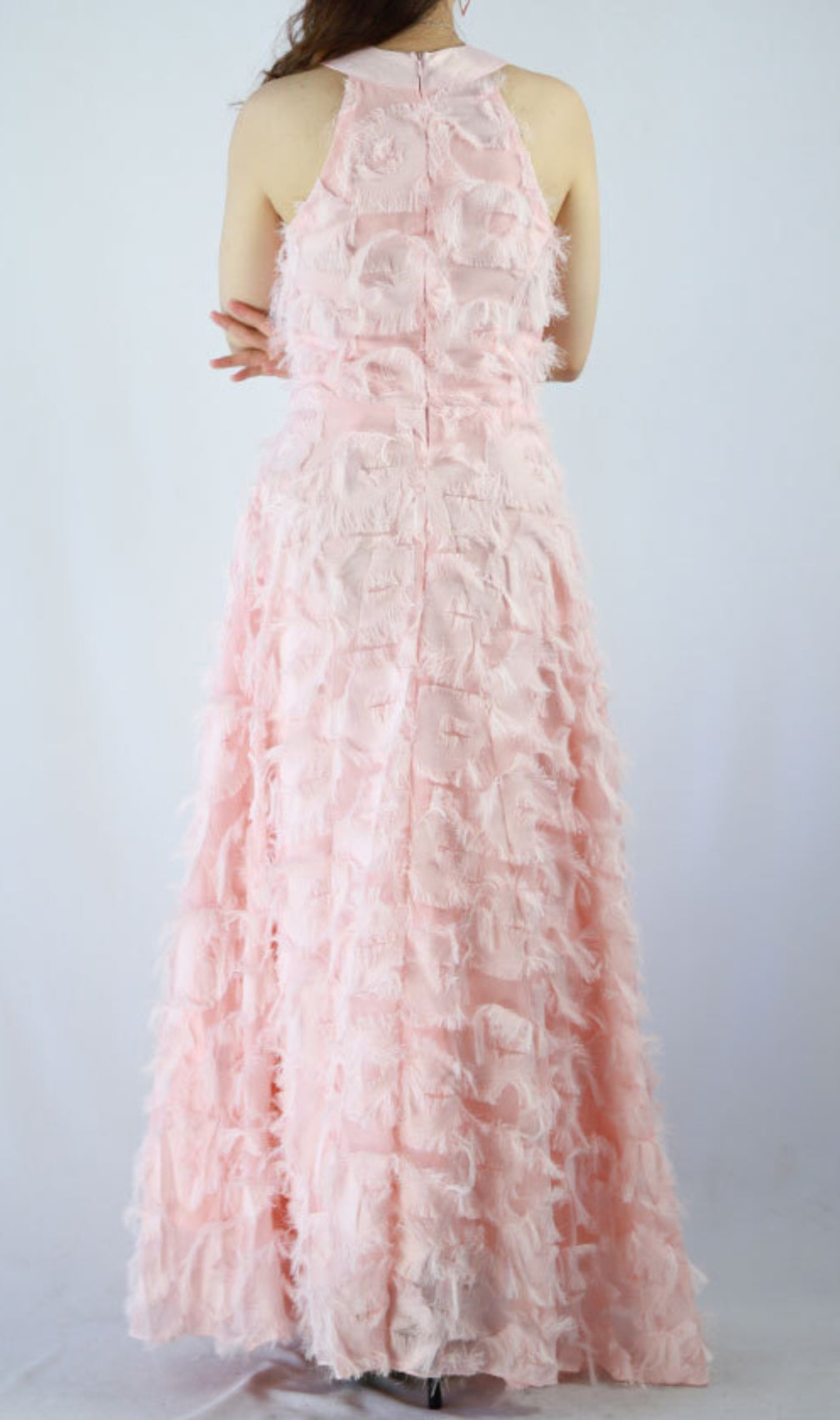 Devana Pink Halter Feather Tassel Maxi Dress