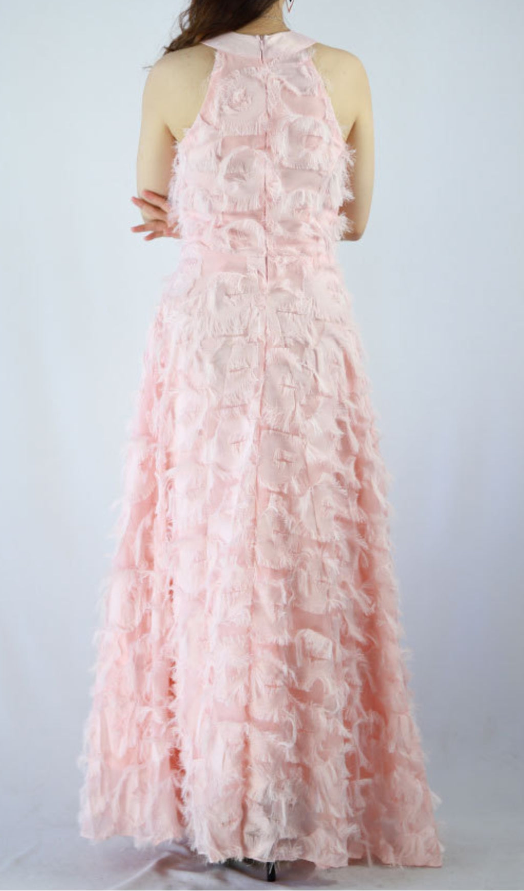 Devana Pink Halter Feather Tassel Maxi Dress