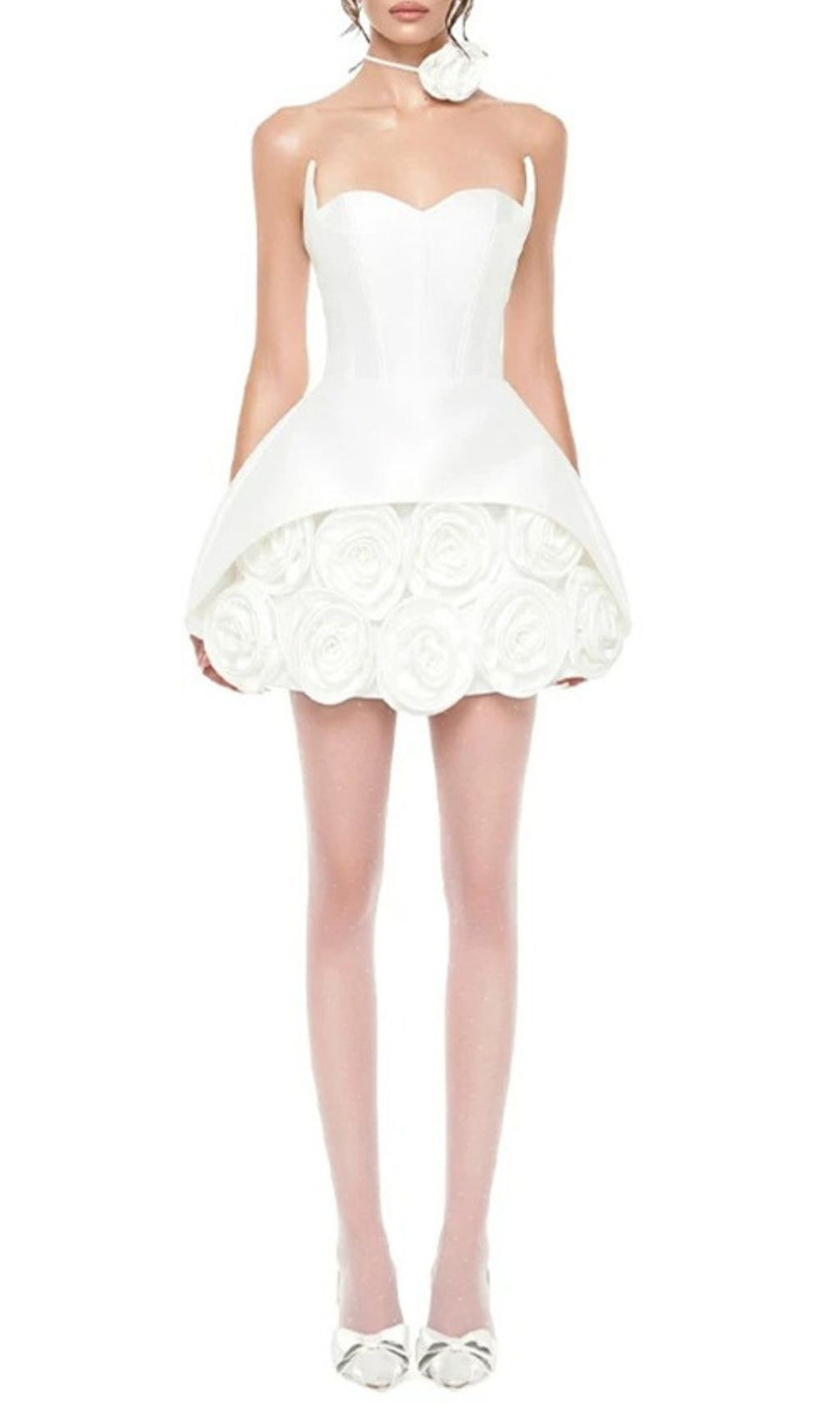 Ildiko White Strapless Corset Floral Mini Dress | Chic Bridal & Party Statement
