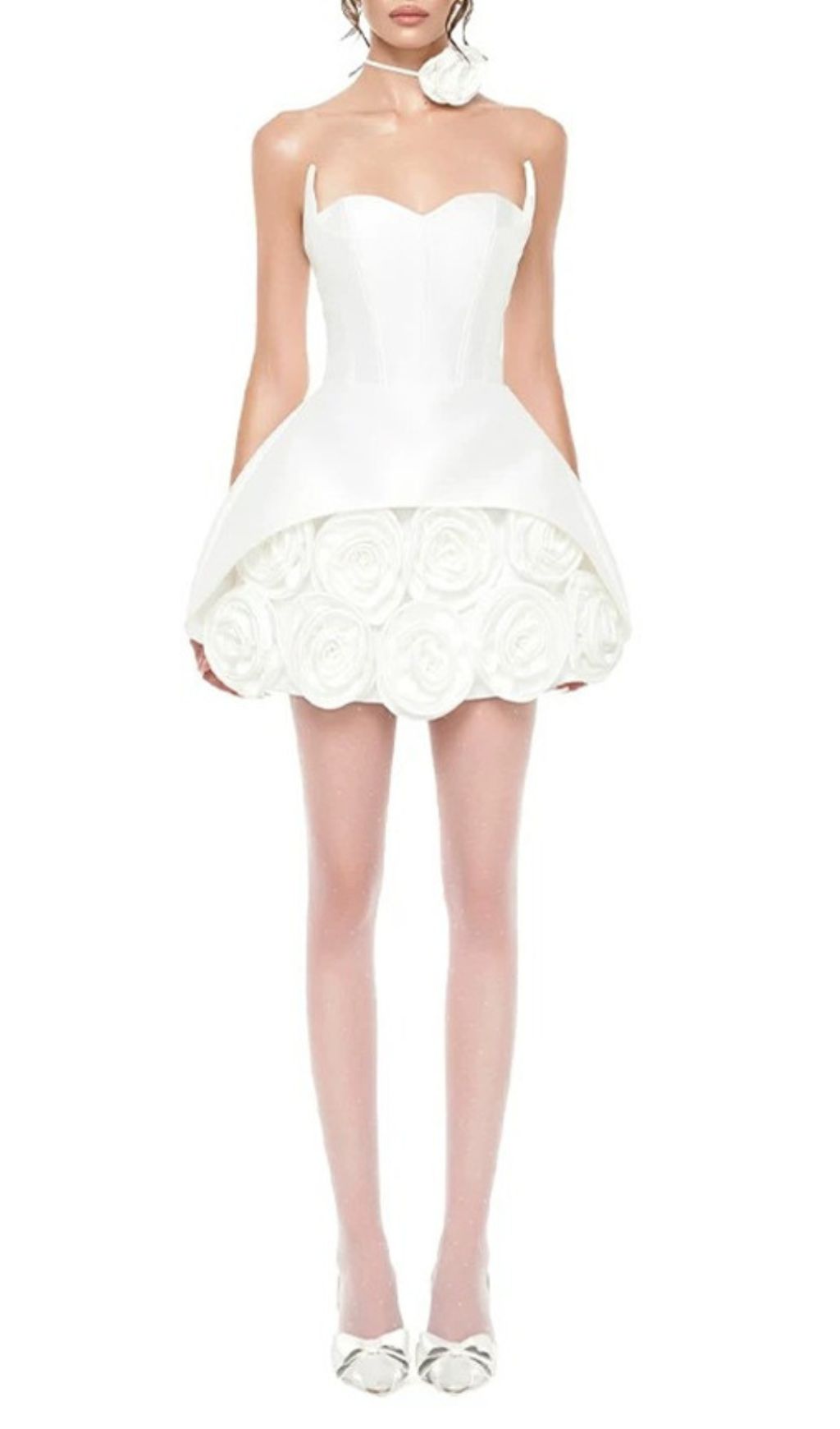 Ildiko White Strapless Corset Floral Mini Dress | Chic Bridal & Party Statement