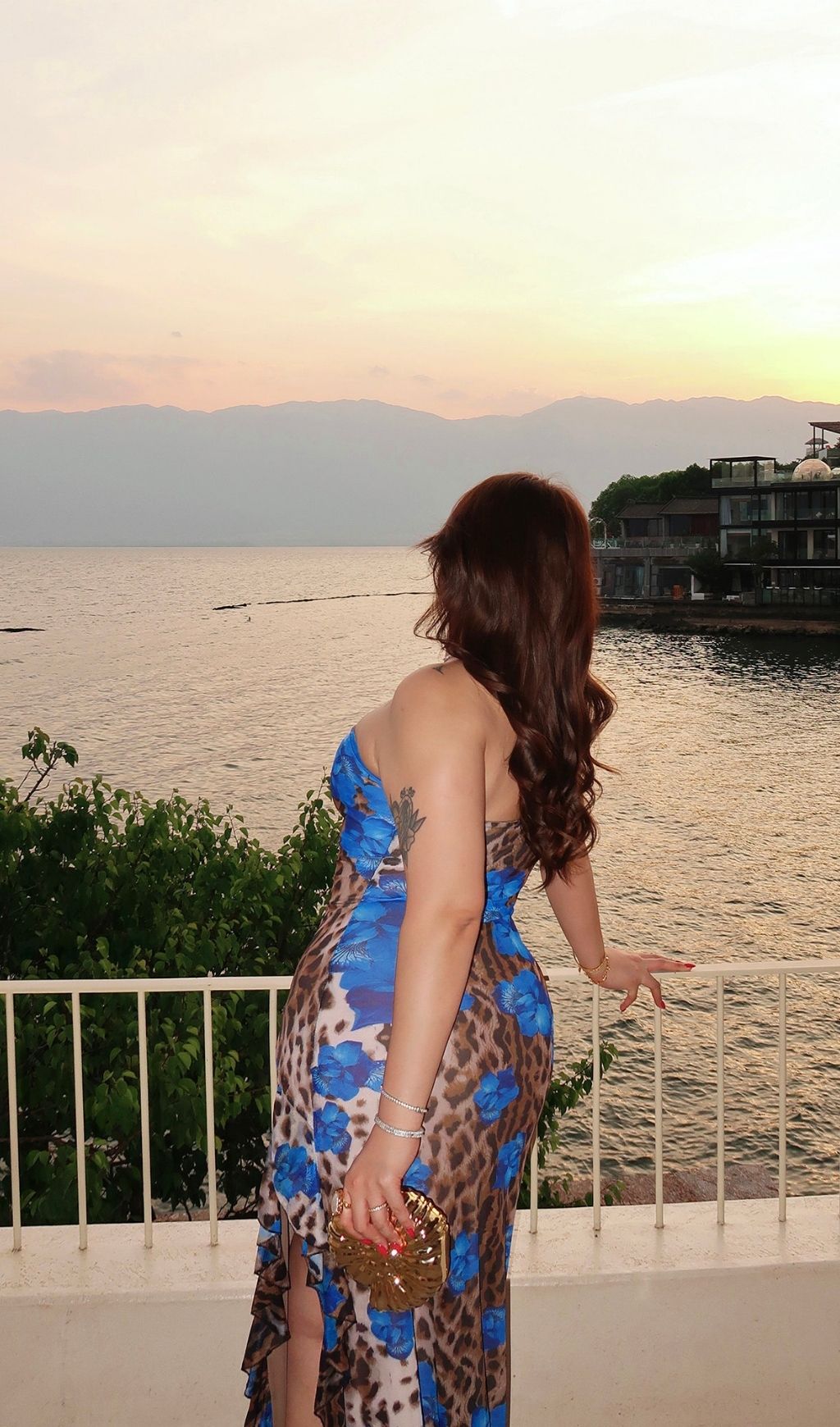 Laine Blue Strapless Leopard Slit Plus Size Maxi Dress