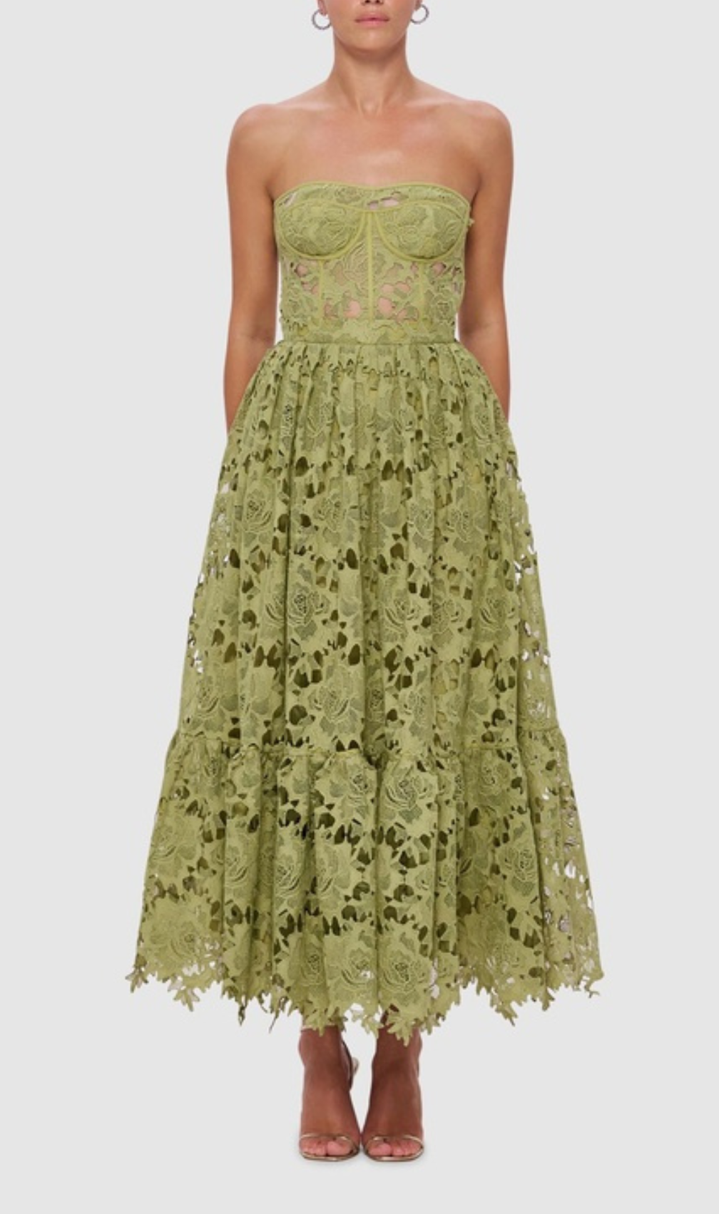 Aris Green Lace Bustier Maxi Dress
