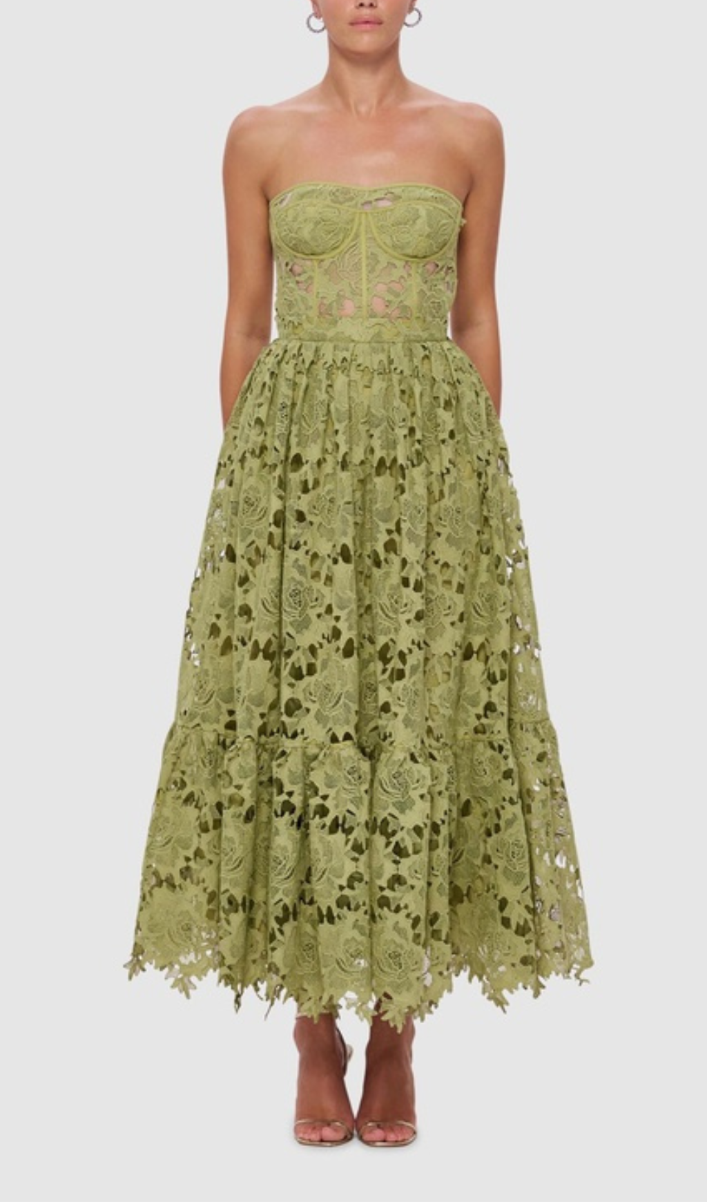 Aris Green Lace Bustier Maxi Dress
