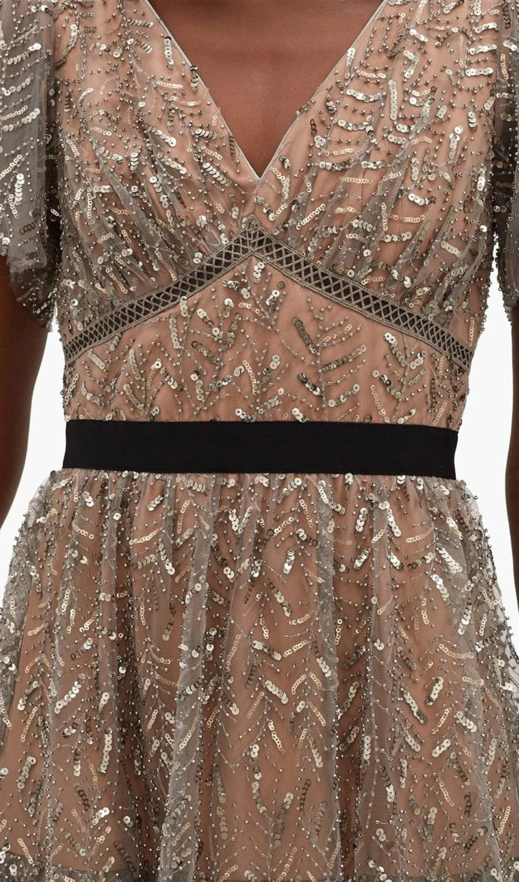 Anndrue Leaf Sequin Midi Dress